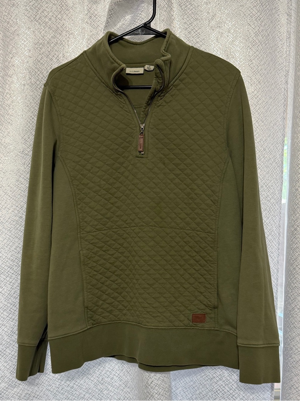 L.L.Bean Women's M Quilted Quarter Zip Pullover Green Sweatshirt Regular
